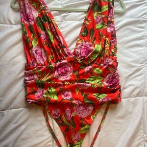 Zara Floral Red and Pink Swimsuit